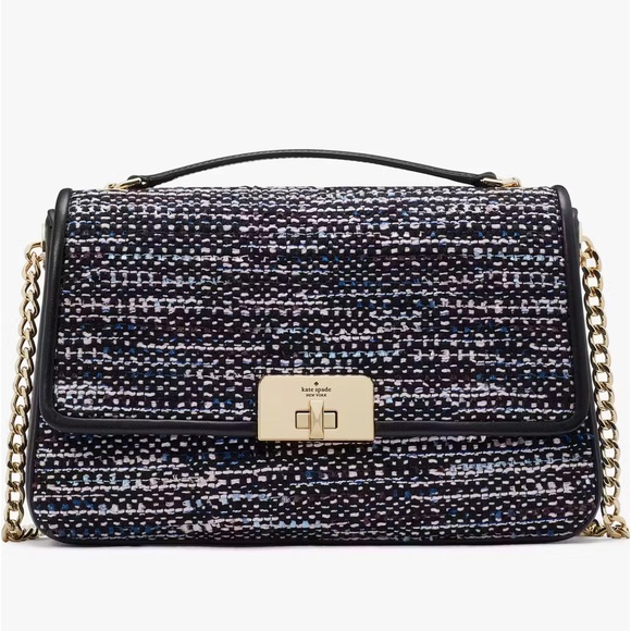 NWT-Kate Spade-Carey Tweed Medium Flap Shoulder Bag-Dark Navy & Black Multi-$499 - Picture 9 of 15